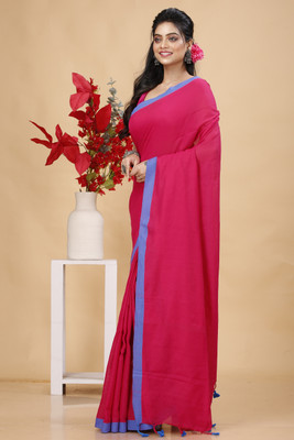 SLAGHA Solid/Plain Handloom Pure Cotton Saree(Pink)