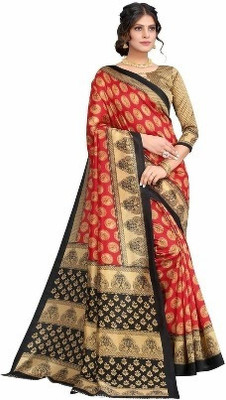 Moda Rapido Woven Bollywood Cotton Blend Saree(Red)