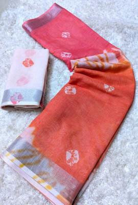 TRUORIGIN Printed Kanjivaram Linen, Cotton Linen Saree(Multicolor)