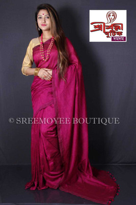 BRYNBRIT Self Design Handloom Cotton Blend Saree(Multicolor)