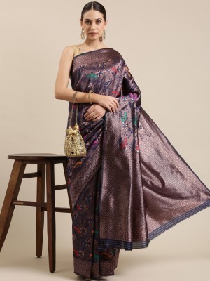 Blissta Woven Bollywood Silk Blend Saree(Dark Blue)