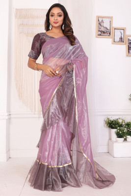 MYSTERY BOX Solid/Plain Pre Draped Saree Net Saree(Purple)