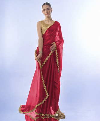 Manokamna Solid/Plain Bollywood Organza Saree(Pink)