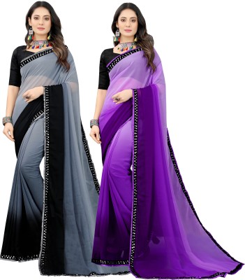 OMICRON FAB Embellished Daily Wear Georgette Saree(Purple, Grey)