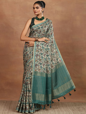 LIBAS Printed Daily Wear Silk Blend Saree(Multicolor)