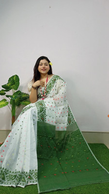 HouseOfCommon Solid/Plain Handloom Cotton Blend Saree(Light Green)