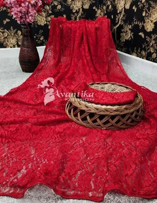 Vragi Dyed, Woven Bollywood Net Saree(Red)