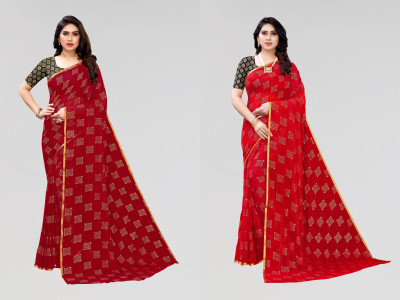JiproStore Printed Bollywood Chiffon Saree(Pack of 2, Red, Maroon)