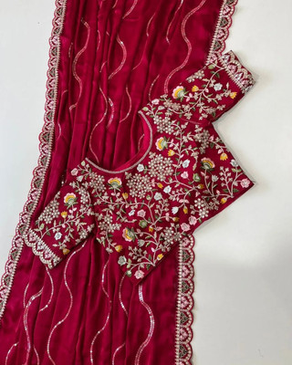 GOLDOLL FAB Embroidered Bollywood Georgette Saree(Red)