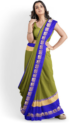 ParshviFashion Woven, Printed Narayanpet Cotton Silk Saree(Dark Green, Dark Blue)