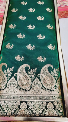 SHREE AMBAJI FASHION Woven Handloom Satin Saree(Dark Green)