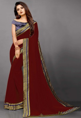 Georgette Saree Solid/Plain Bollywood Georgette, Chiffon Saree(Maroon)