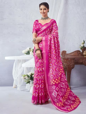sareezaatrendz Self Design Daily Wear Cotton Linen Saree(Pink)