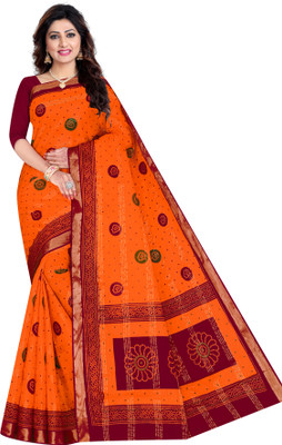 SARITA SAREES Printed Daily Wear Pure Cotton Saree(Orange)
