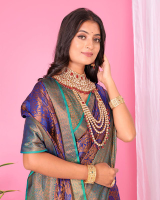 jayant creation Self Design, Woven Daily Wear Silk Blend, Jacquard Saree(Blue)