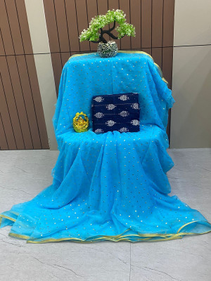 HouseOfCommon Embellished Bollywood Polyester Saree(Light Blue)