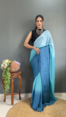 Upalksh Solid/Plain Bollywood Nylon, Silk Blend Saree(Light Blue)