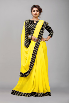 ONpeak Self Design, Embellished, Dyed, Solid/Plain Bollywood Georgette, Lace Saree(Yellow)
