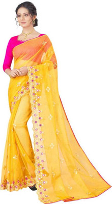 Vinayak Textile Embroidered Bollywood Net, Organza Saree(Multicolor)