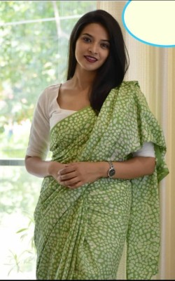 cotton mul mul Printed, Color Block, Blocked Printed, Digital Print, Geometric Print Daily Wear Pure Cotton Saree(Green)