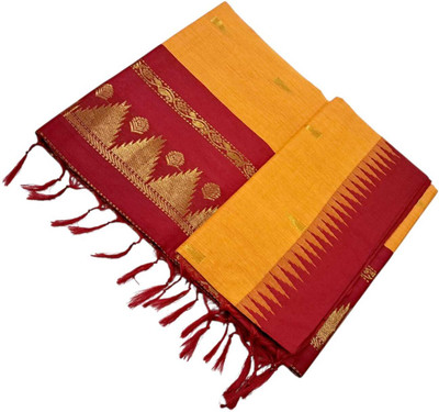 sri amman sarees Woven Gadwal Cotton Blend Saree(Orange)