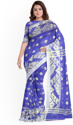 Paul Saree Printed Handloom Pure Cotton Saree(Blue)