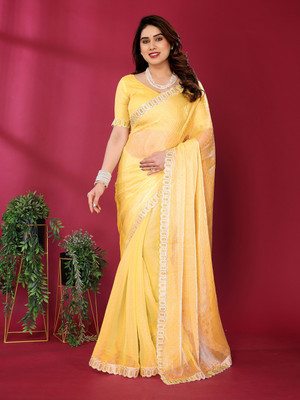 kashvi sarees Self Design Bollywood Jimmy choo, Tissue Saree(Yellow)