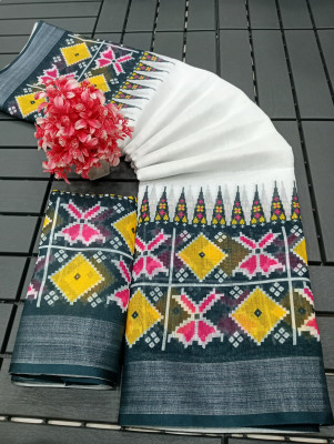 AARAANA Woven, Self Design, Geometric Print Kanjivaram Linen Saree(White)