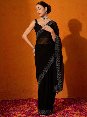 Tasrika Embellished Bollywood Chiffon Saree(Black)
