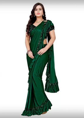 VaidehiStuti Solid/Plain Bollywood Lycra Blend Saree(Green)