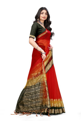 Aarunika SKT Solid/Plain Bollywood Organza Saree(Red)