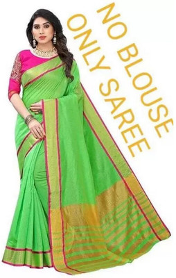 Bhagwati Creation Solid/Plain Daily Wear Cotton Silk Saree(Green)