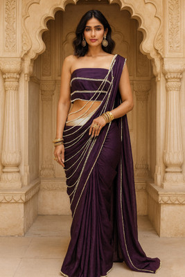 Nancy Desinger Solid/Plain Bollywood Pure Silk Saree(Purple)