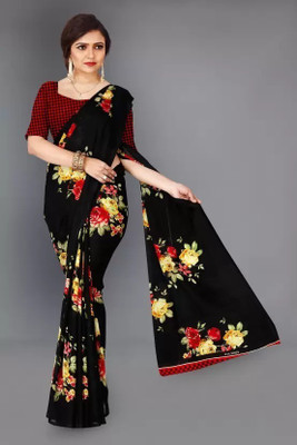 Nirvaan Floral Print Bollywood Georgette Saree(Black)