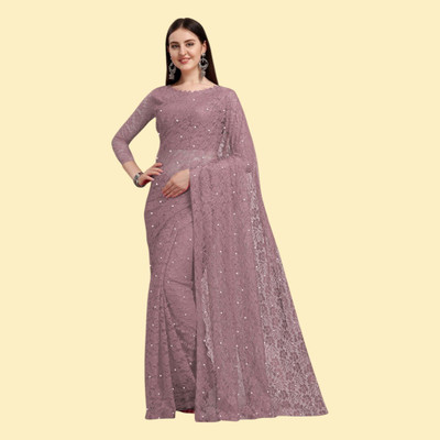 nexxxa Embellished Bollywood Brasso Saree(Brown)