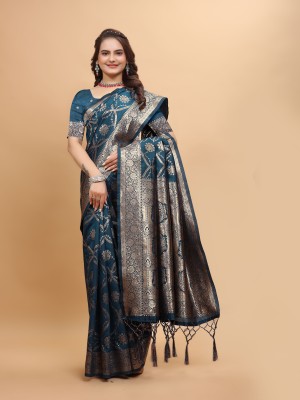 Shilpa Fashion Self Design Kanjivaram Art Silk Saree(Blue)