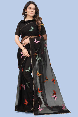 meaven tex Self Design Bollywood Net Saree(Black)