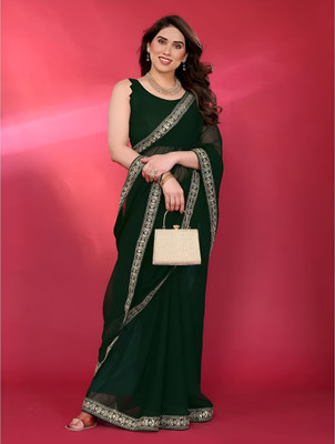 Labheshwari Solid/Plain, Embroidered Daily Wear Georgette Saree(Green)