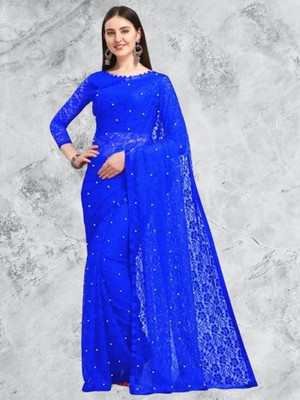 Nexafashion Printed Bollywood Net Saree(Blue)