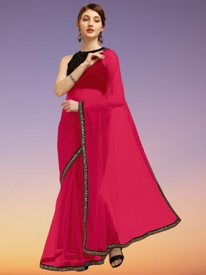 JSItaliya Solid/Plain Bollywood Net Saree(Red)