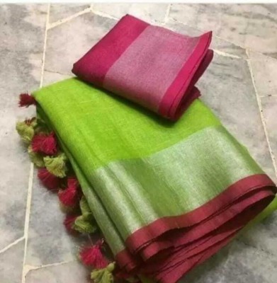 HAIDER ALI AND SONS Self Design Bhagalpuri Cotton Linen Saree(Green)