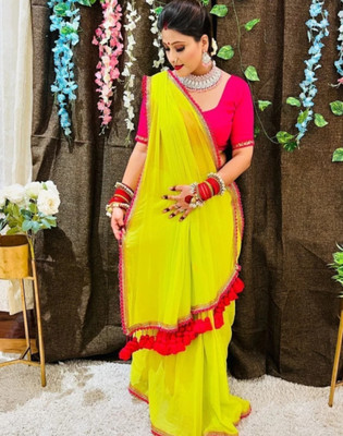 rahiya fashion Solid/Plain Bollywood Georgette Saree(Green)