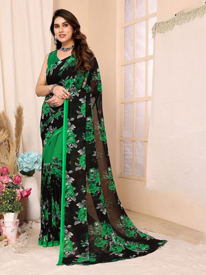 Moda Rapido Printed, Self Design Daily Wear Georgette Saree(Green, Black)