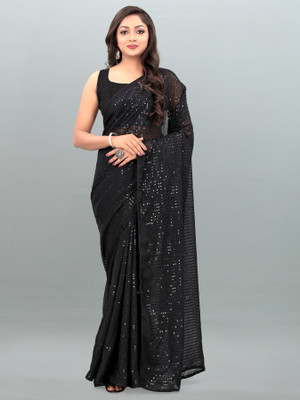 vedu creation Embroidered Bollywood Georgette Saree(Black)