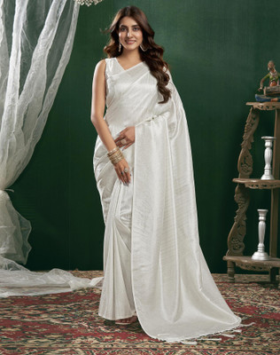 Tasrika Woven, Embellished Kanjivaram Jacquard, Silk Blend Saree(White, Silver)