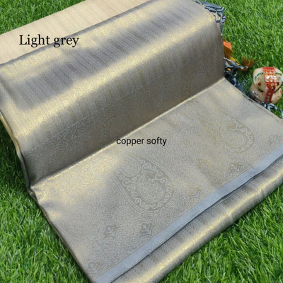 FAB WOVEN Woven Banarasi Pure Silk Saree(Grey)