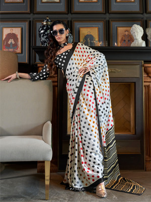 Sareemall Printed Patola Crepe Saree(White)