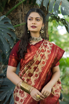 sarify creation Floral Print Kanjivaram Silk Blend Saree(Multicolor)