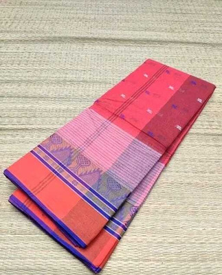 BiswasTextiles Self Design Tant Pure Cotton Saree(Pink)