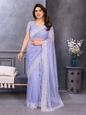 Divastri Embroidered Bollywood Net Saree(Purple)